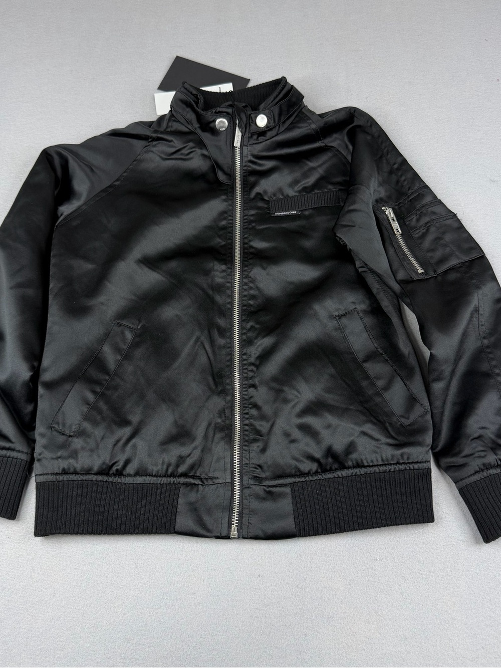 Members Only Girls 10/12 Black Satin Bomber Boyfriend Jacket NWT